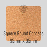 Corner Cork Coasters 95mm From