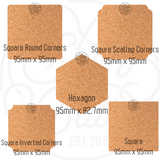 Corner Cork Coasters 95mm From