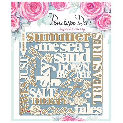 Penelope Dee - Tidal Florals Collection Chipboard - Word Sentiments
